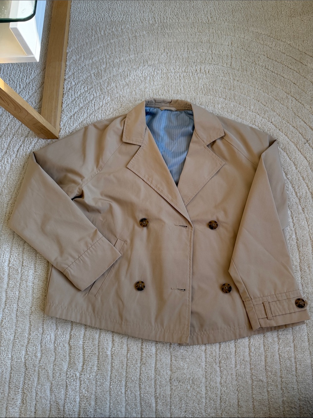 Cropped Trench Coat with Tortoise Buttons - Tan Beige (fits like a Women’s M)